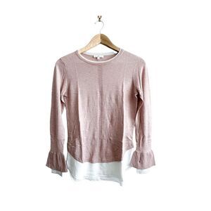 CAMBER & GRACE Pullover Pale Pink Knit Cream Chiffon Layered Look Women's S